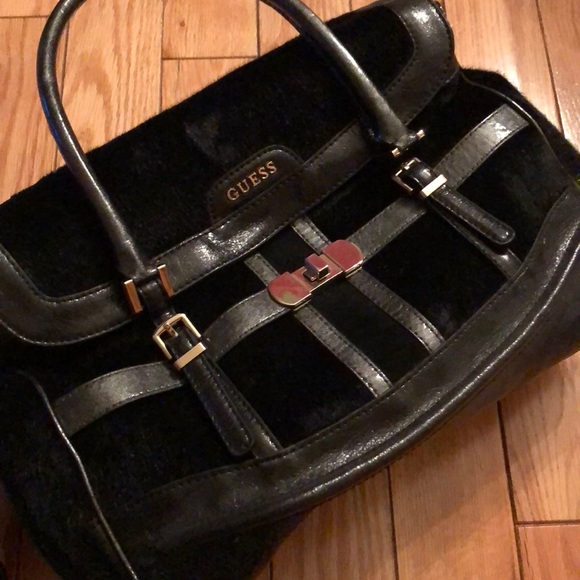 Guess Handbags - GUESS Black Faux Fur Purse
